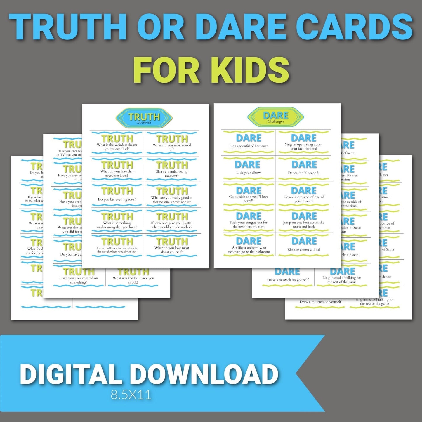 Truth or Dare for Kids, Printable Truth or Dare Game, Family Games, Games for Kids, Kids Activity, Truth or Dare Kids, PDF