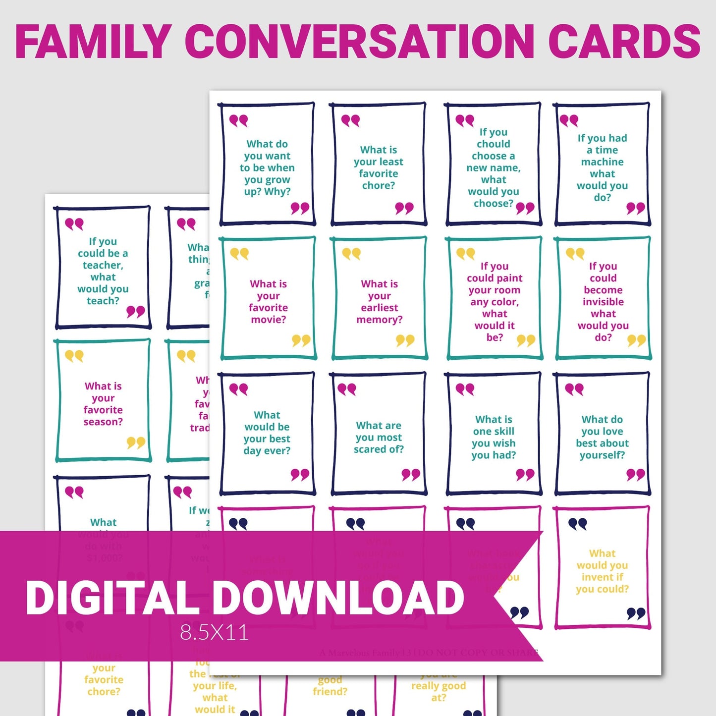 112 Family Conversation Cards, Family Conversation Starters Printable, Dinner Questions, Icebreaker, Discussion Topics, PDF