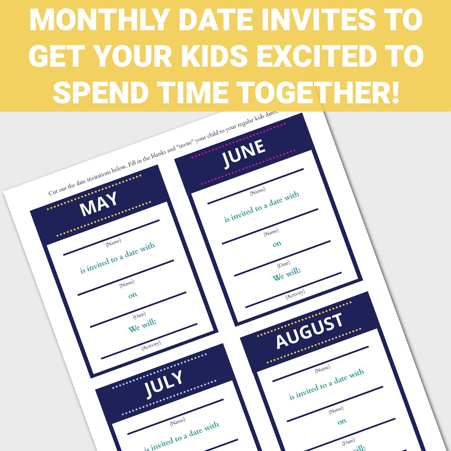 Kids Date Night Cards and Activity Planner, Kids Activity Planner, Date Night Ideas, Pre-planned kids dates, PDF