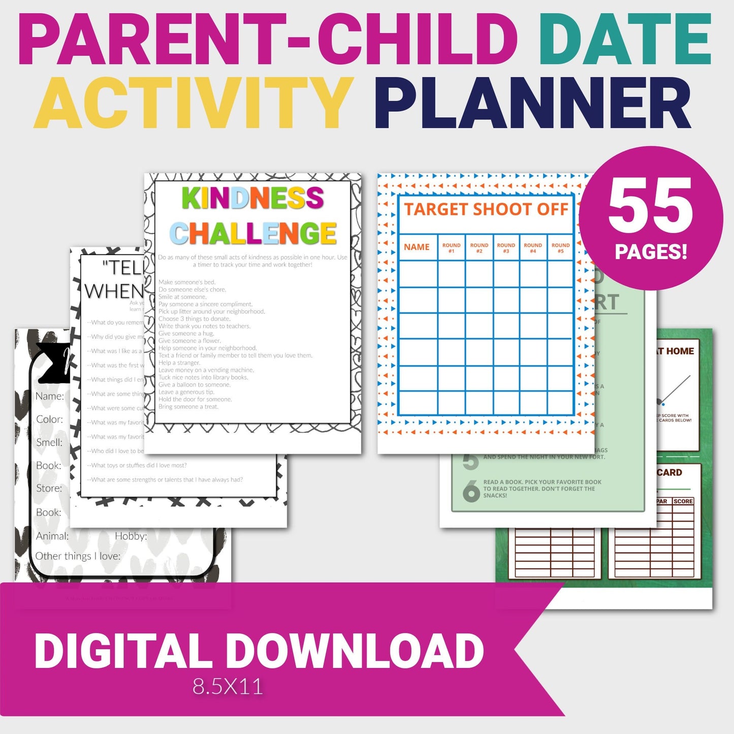 Kids Date Night Cards and Activity Planner, Kids Activity Planner, Date Night Ideas, Pre-planned kids dates, PDF