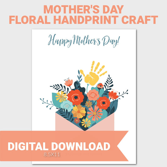 Mother's Day Floral Handprint Art, Printable Handprint Art, DIY Handprint Art, Handprint Art for Kids, Flower Craft Printable