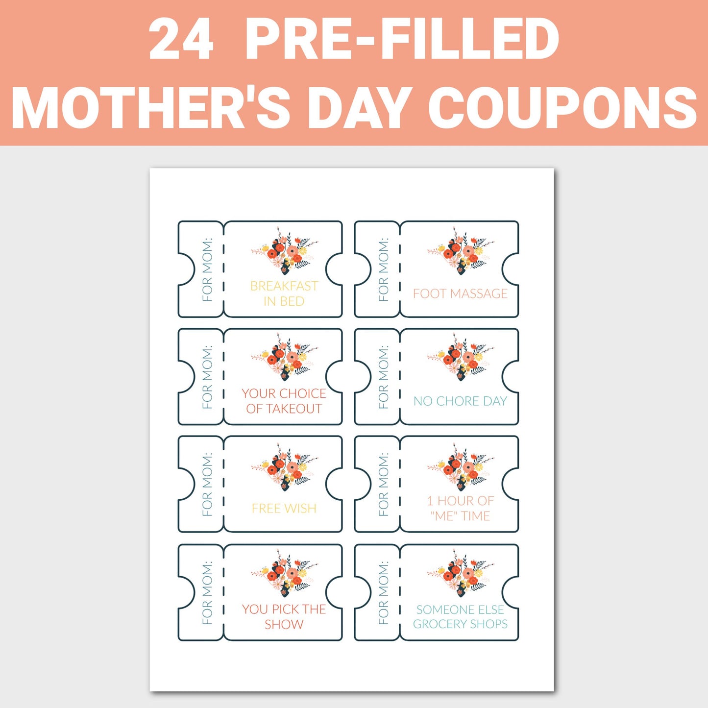 Mother's Day Coupons, Mother's Day Gift, Mother's Day Coupon Book, Printable Mother's Day Coupons, Last Minute Mother's Day