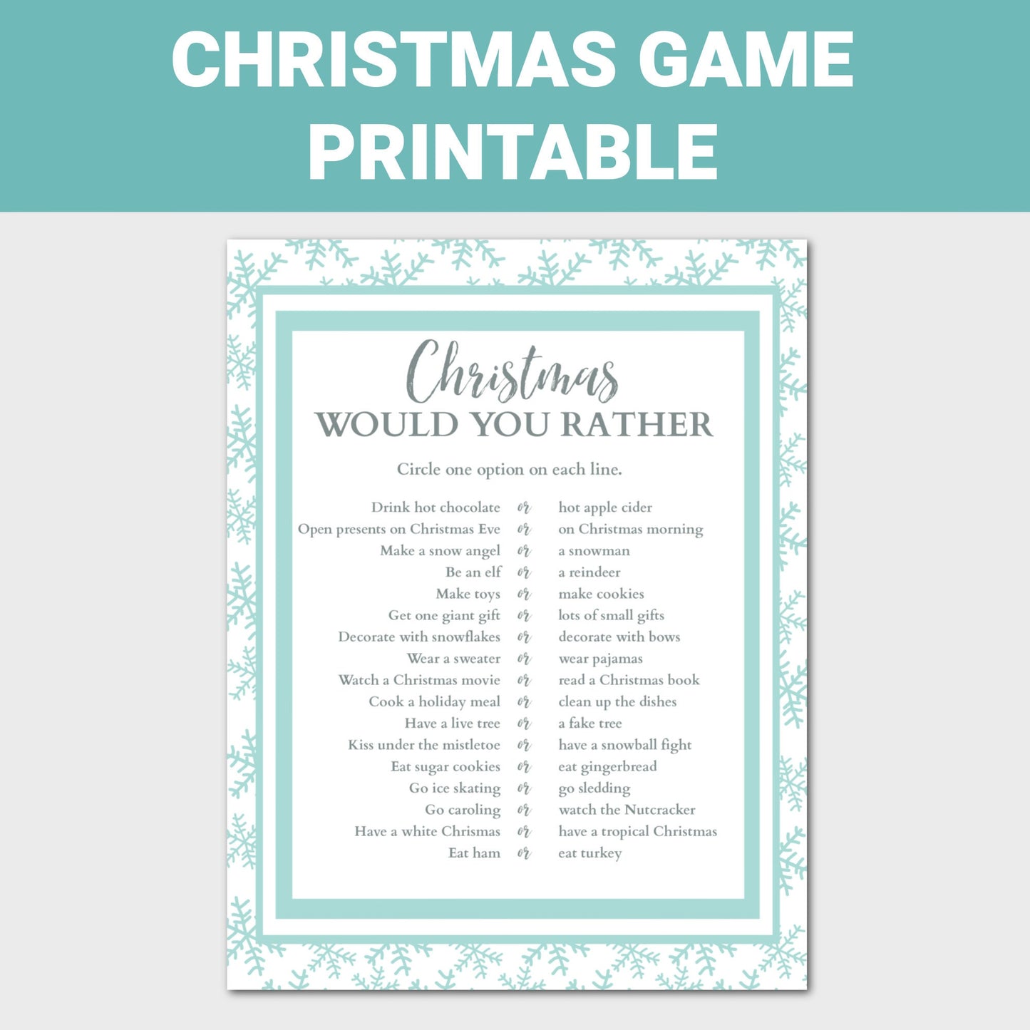 Christmas Would You Rather Game, Kids Christmas Game, Printable Christmas Game, Christmas Activity for Kids, Would you Rather Game