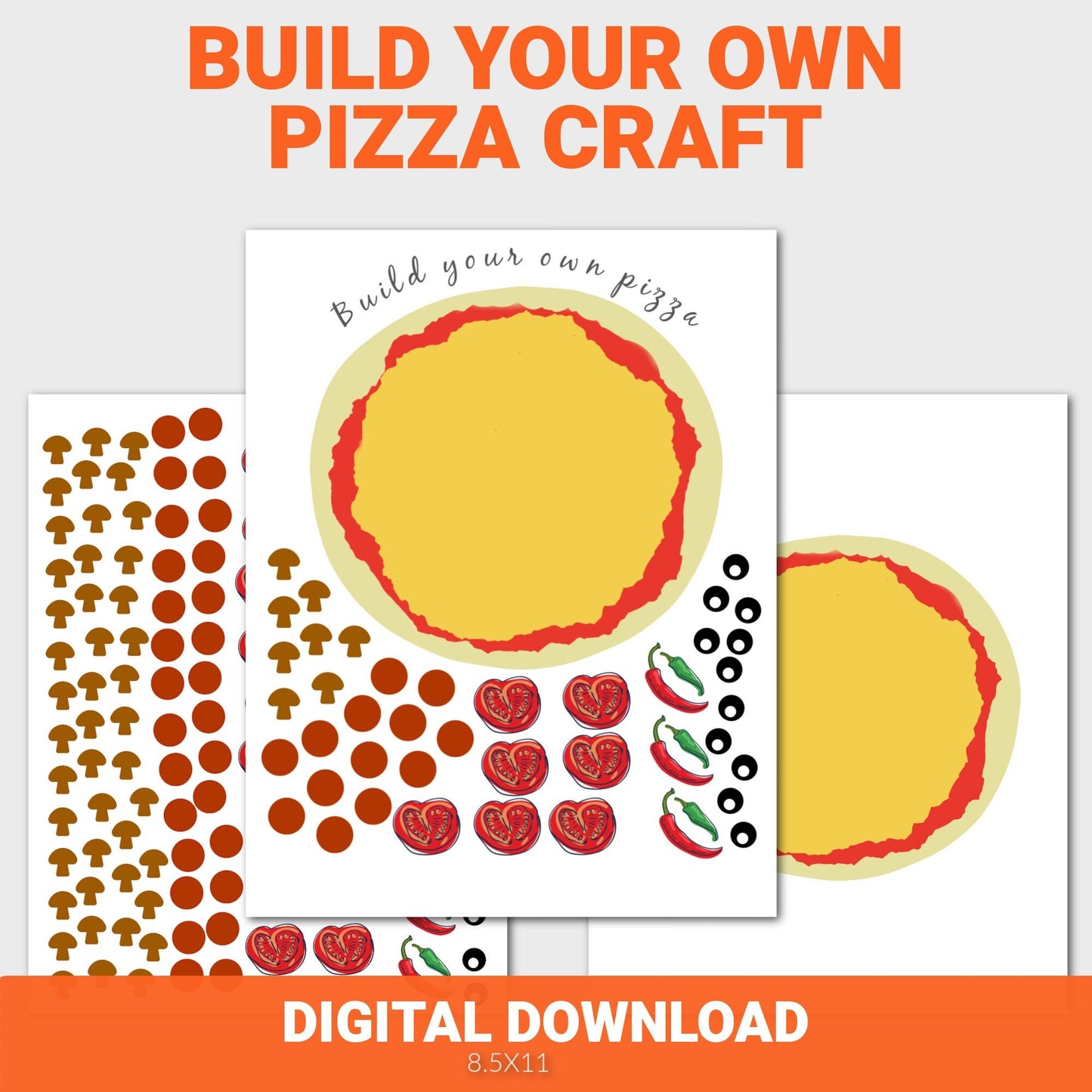 Printable Make Your Own Pizza Activity, Cut and Paste Printable, Pizza Worksheet, Busy Book, Elementary Worksheet