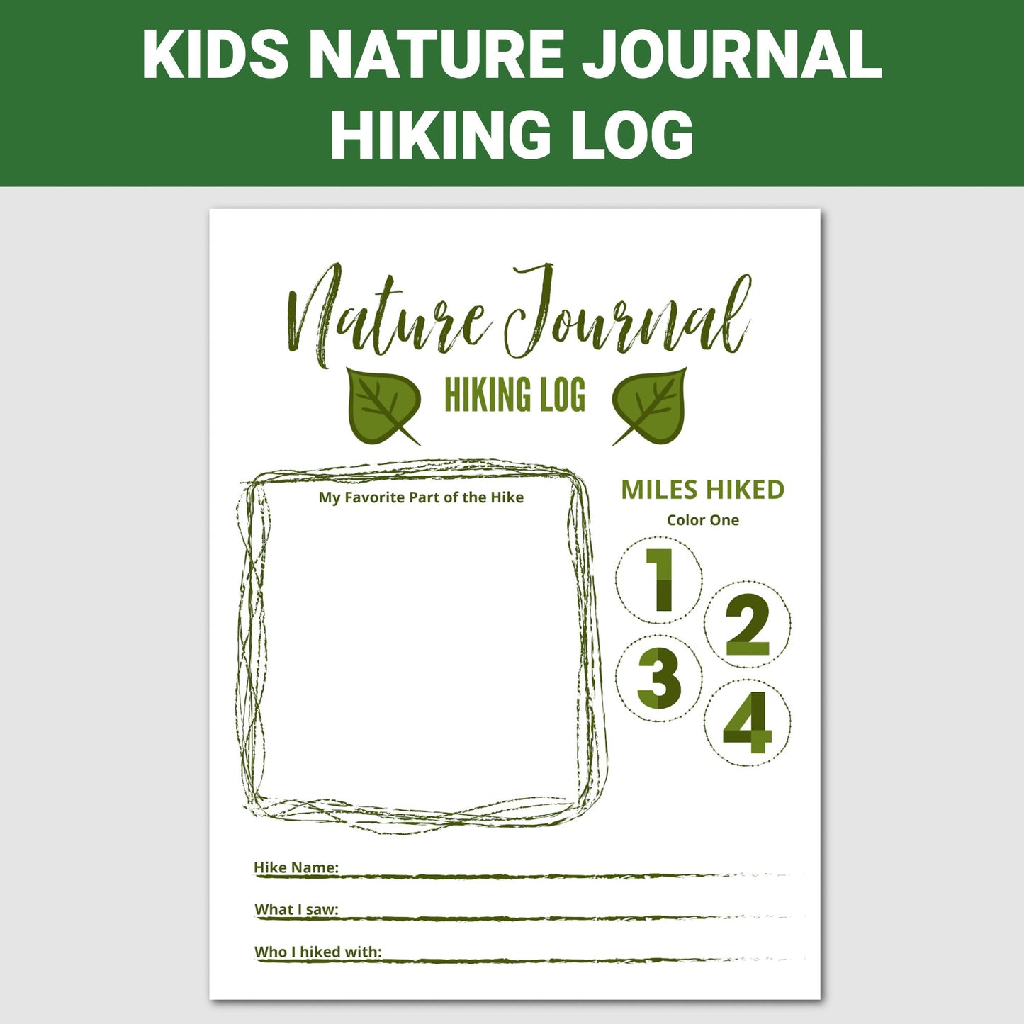 Kids Nature Journal Hiking Log, Hiking Log, Nature Journal, Hiking Planner, Trail Journal, Instant Download