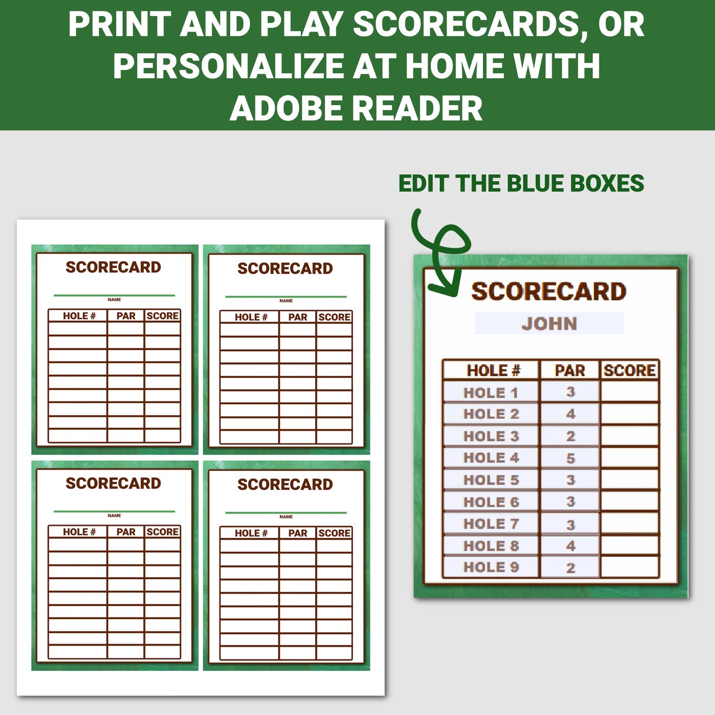 Editable Mini Golf Scorecard, Golf Party Scorecard, Golf Birthday, Golf Scoresheet