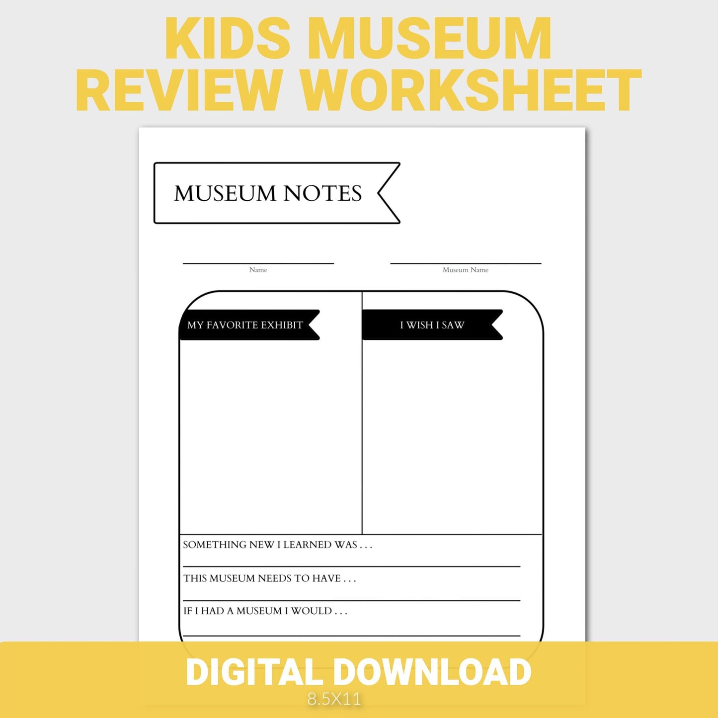 Kids Museum Review Worksheet, Review Worksheet, Elementary School, Museum Review