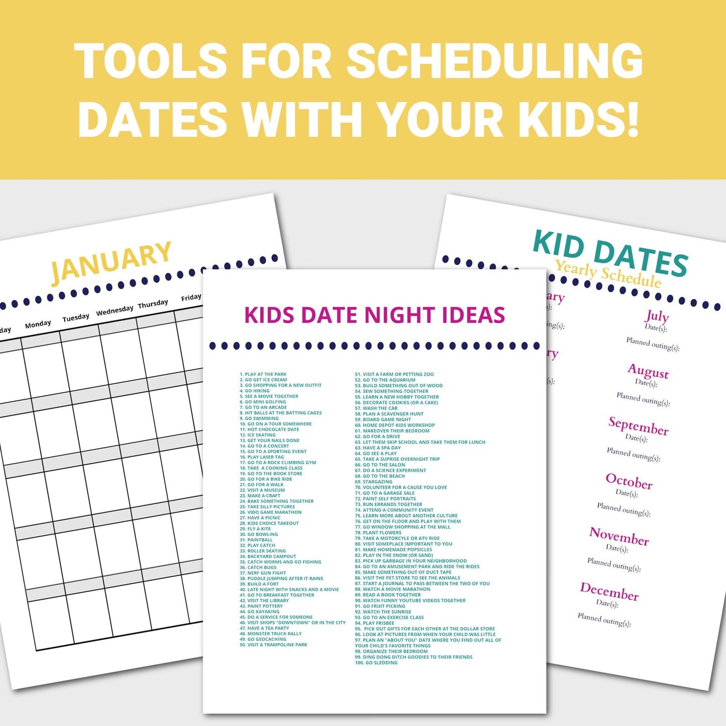 Kids Date Night Cards and Activity Planner, Kids Activity Planner, Date Night Ideas, Pre-planned kids dates, PDF