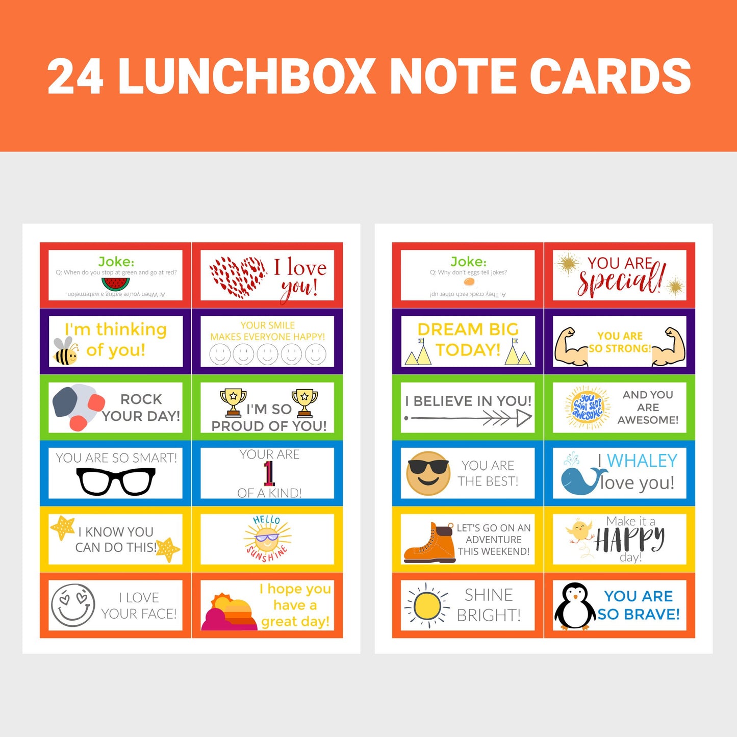 Printable Lunchbox Notes, Lunchbox Notes for Kids, Lunchbox Jokes, Motivational Cards, School Notes, PDF