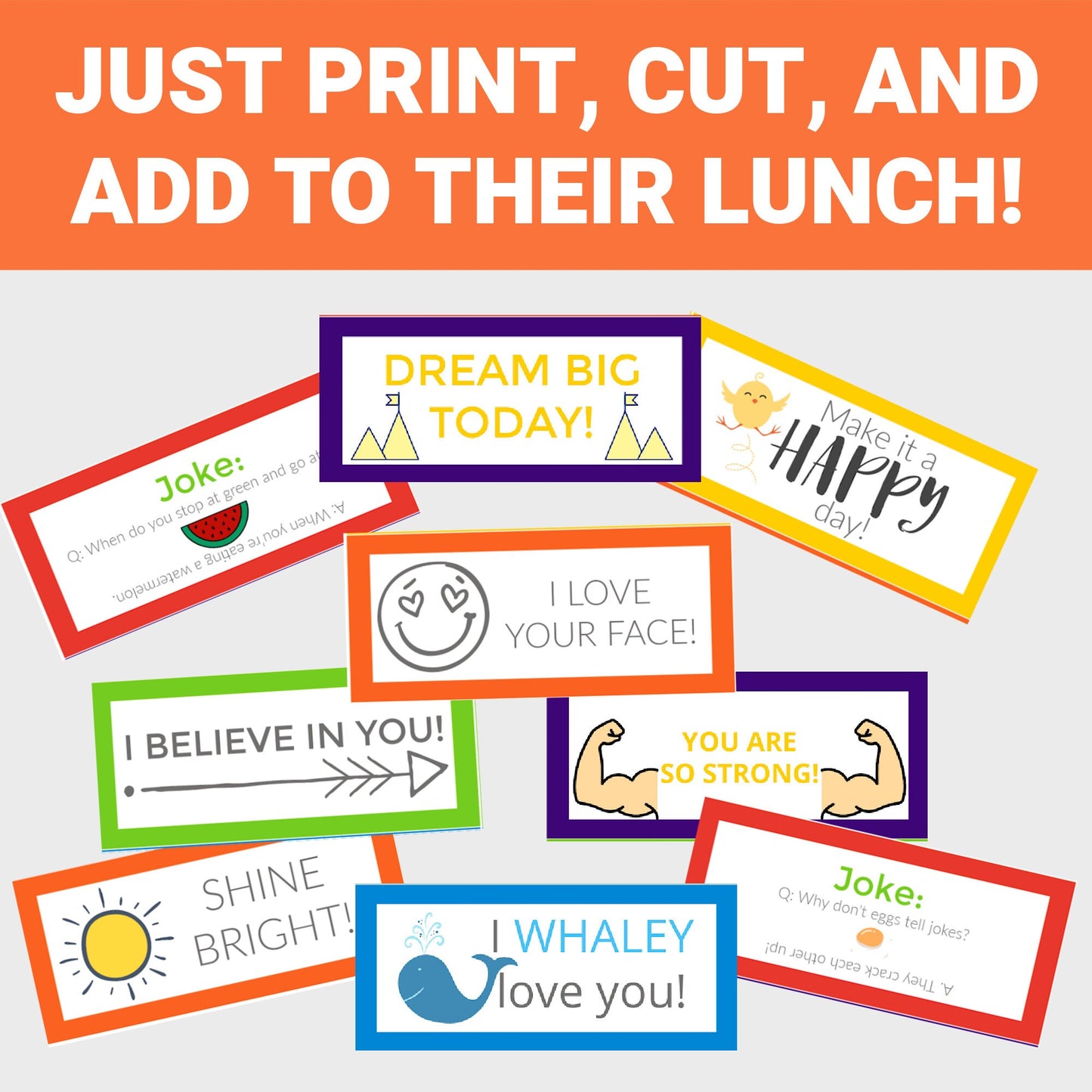 Printable Lunchbox Notes, Lunchbox Notes for Kids, Lunchbox Jokes, Motivational Cards, School Notes, PDF