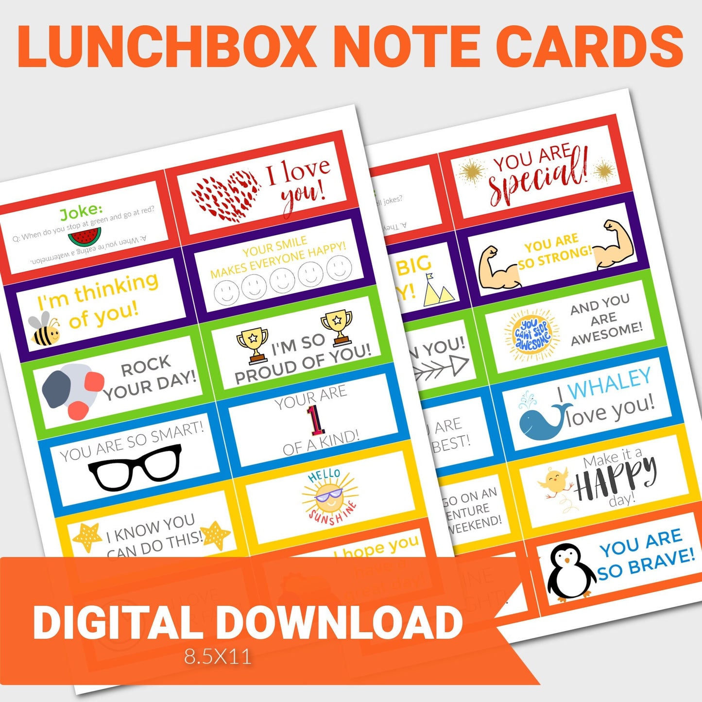 Printable Lunchbox Notes, Lunchbox Notes for Kids, Lunchbox Jokes, Motivational Cards, School Notes, PDF