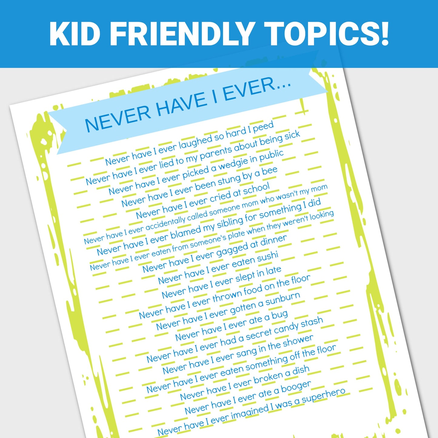 Kids Never Have I Ever Game, Kids Activity, Kids Game, Family Friendly, Kids Party Game, Birthday Party