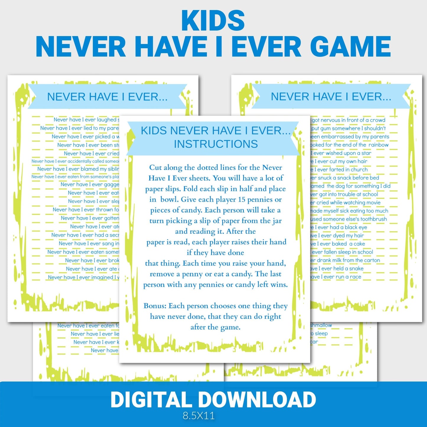 Kids Never Have I Ever Game, Kids Activity, Kids Game, Family Friendly, Kids Party Game, Birthday Party