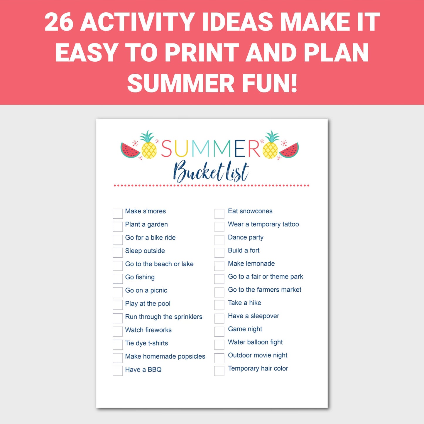 Editable Summer Bucket List, Bucket List Printable, Summer Checklist, Kids Activities, Printable, Instant Download, PDF