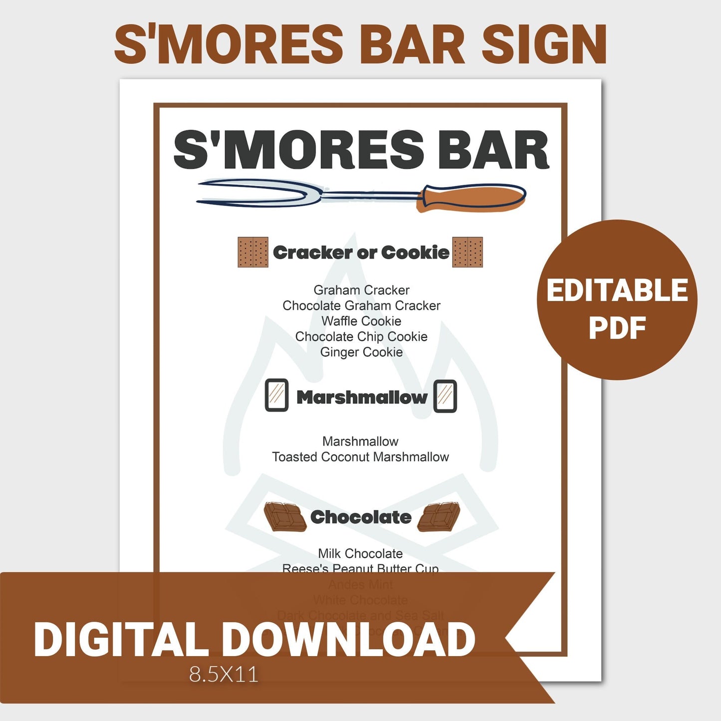 Smores Bar Sign, Smores Station, Smores Party, Editable Smores Sign