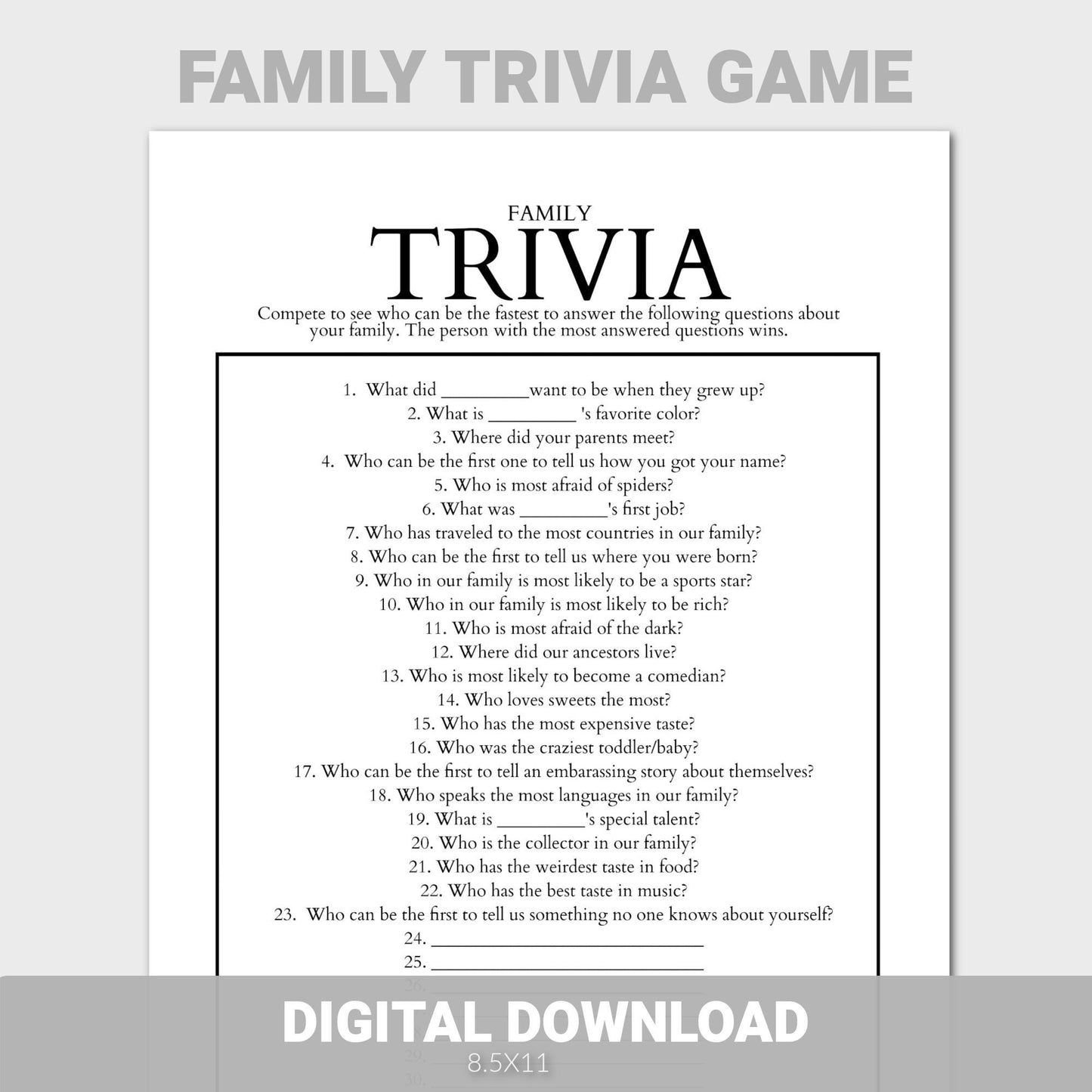 Family Reunion Trivia Game, Family Game Night, Editable Family Reunion Games, Fun Family Reunion Game, Family Reunion Icebreaker