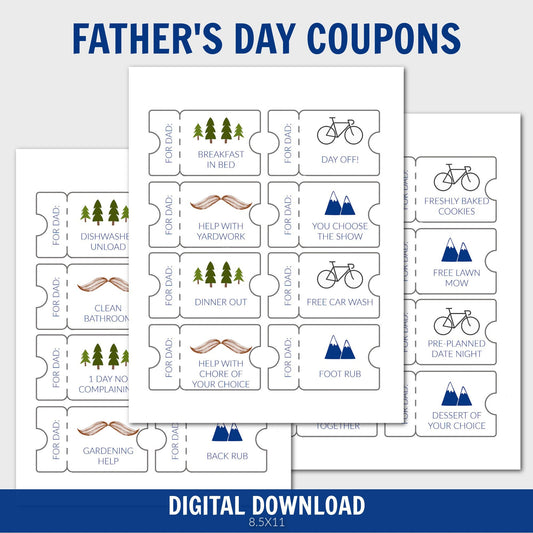 Father's Day Coupon Book, Printable Editable Father's Day Coupons, Father's Day Gift, DIY Gift for Dad, Editable PDF