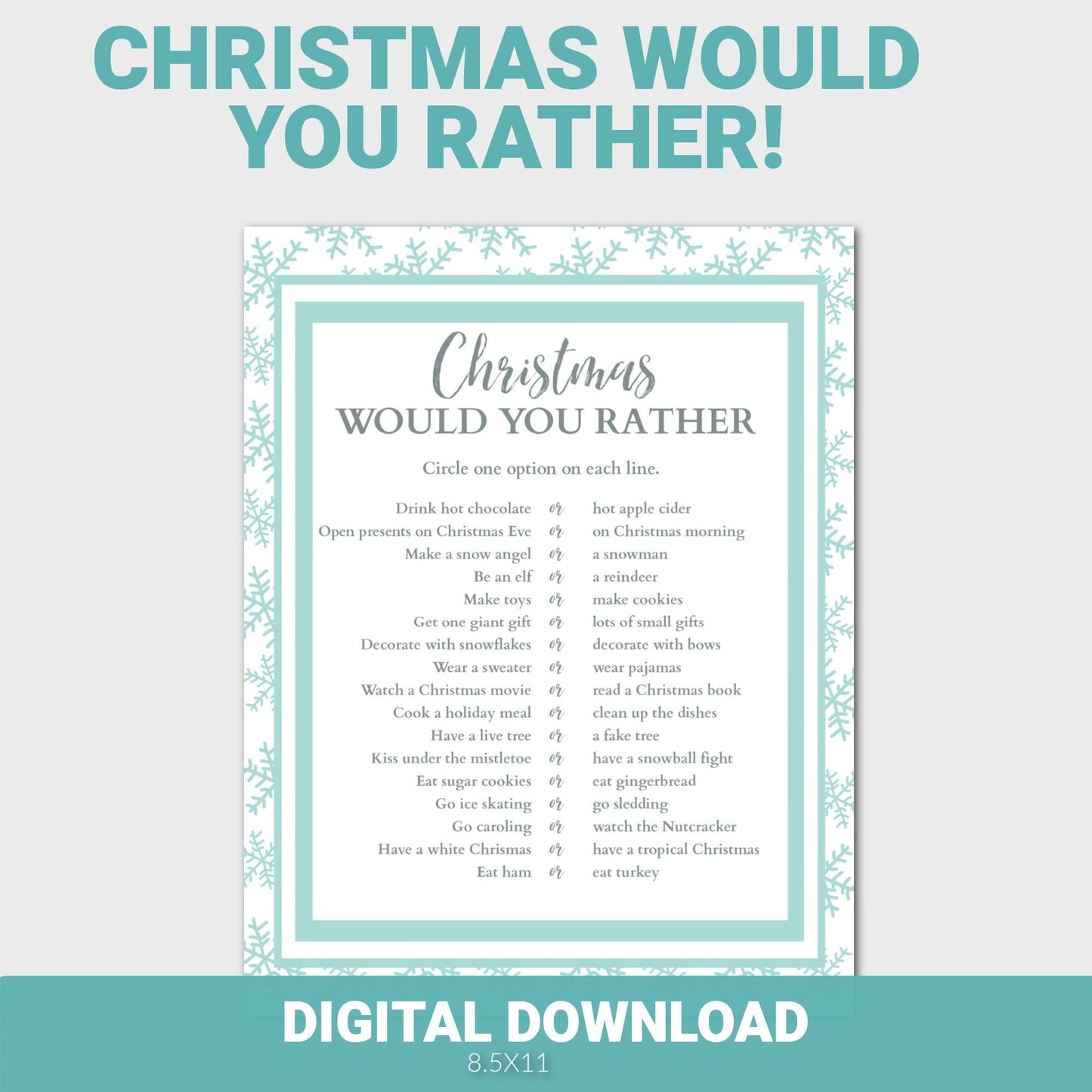 Christmas Would You Rather Game, Kids Christmas Game, Printable Christmas Game, Christmas Activity for Kids, Would you Rather Game