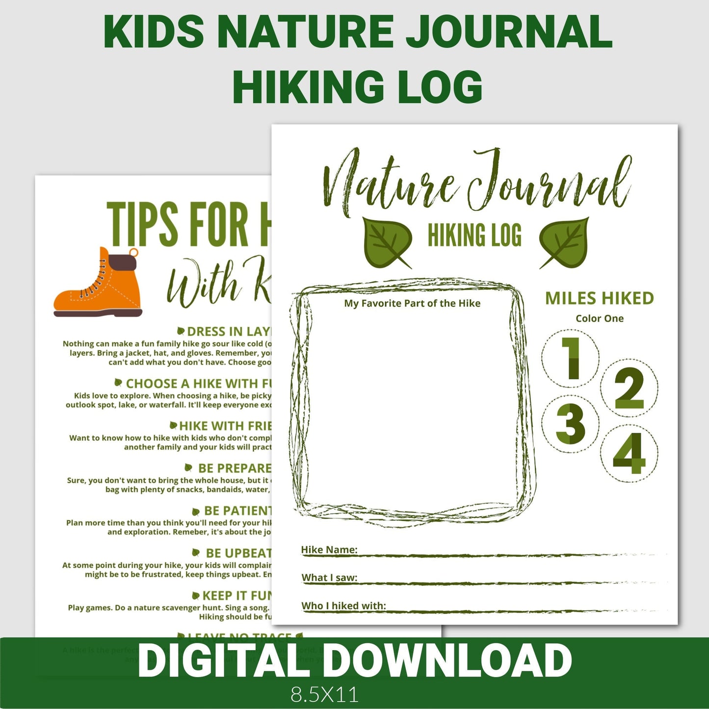 Kids Nature Journal Hiking Log, Hiking Log, Nature Journal, Hiking Planner, Trail Journal, Instant Download