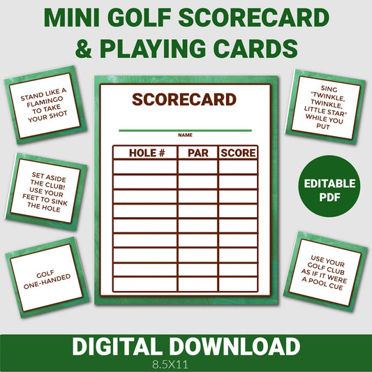 Editable Mini Golf Scorecard, Golf Party Scorecard, Golf Birthday, Golf Scoresheet