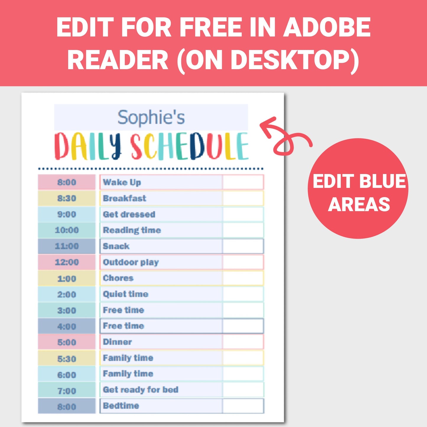 Kids Daily Schedule Template, Homeschool Daily Routine, Editable PDF, Daily Routine, PDF