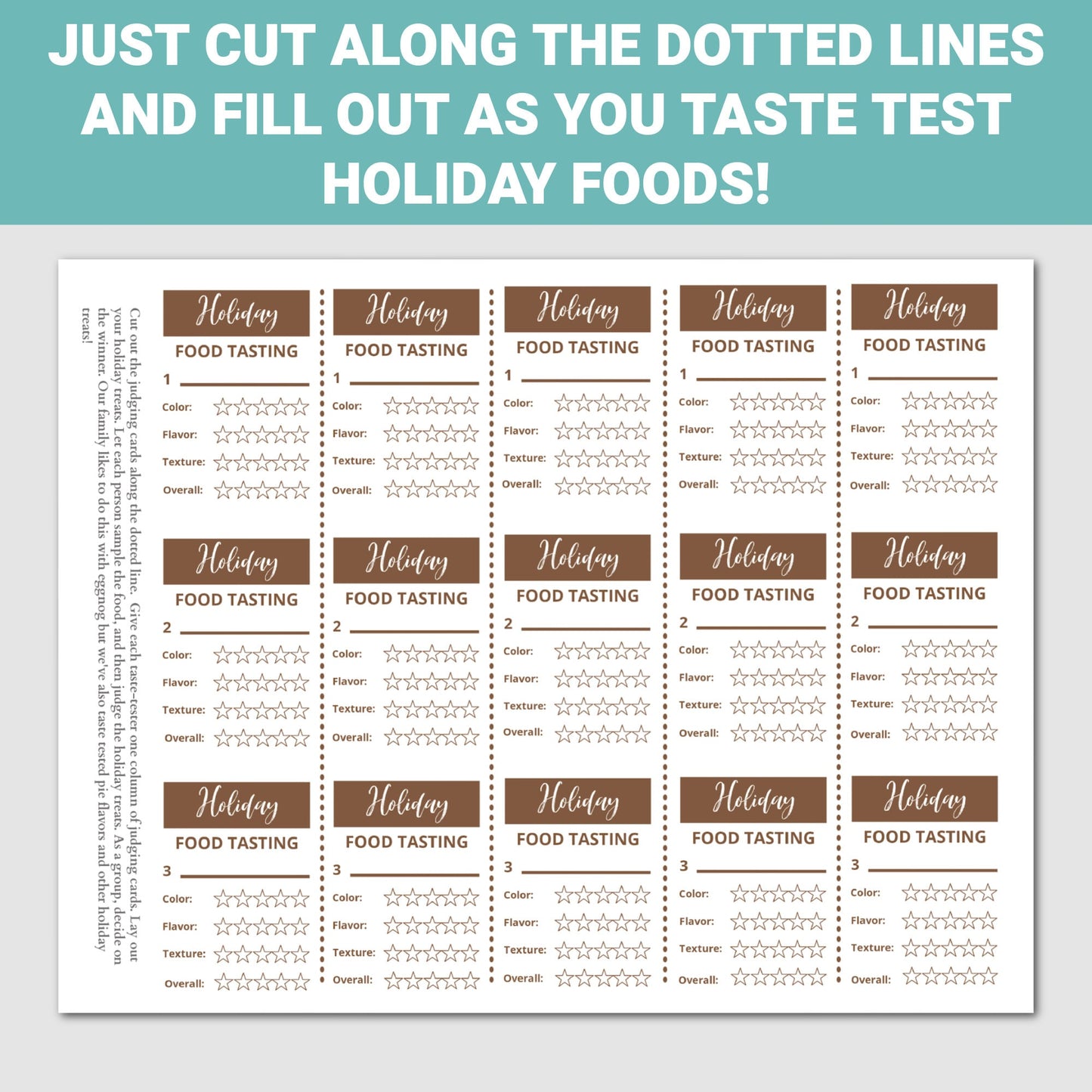 Holiday Foods Tasting Score Sheet, Printable Tasting Notes, Food Log, Holiday Food Taste Test
