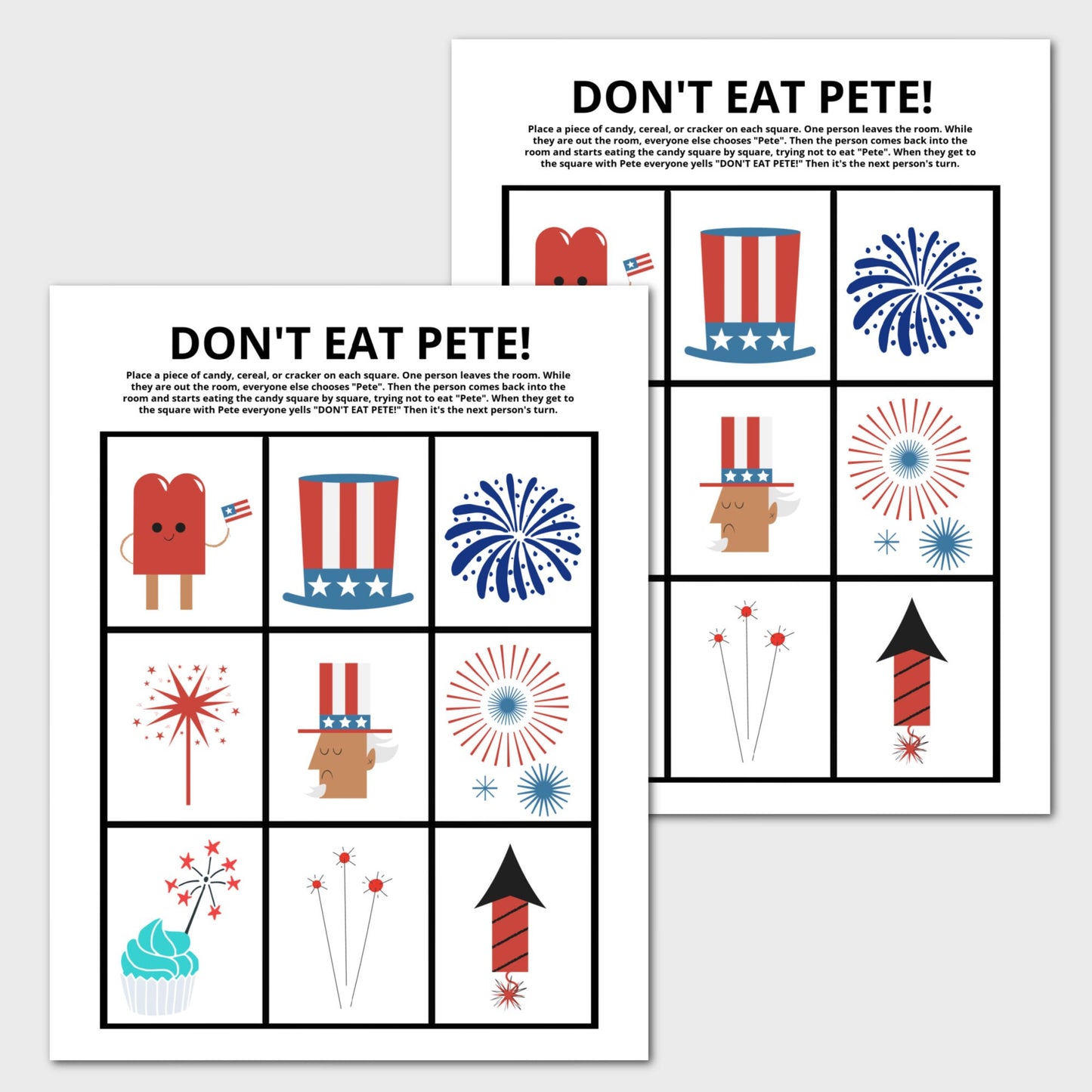 Patriotic Don't Eat Pete Game, 4th of July Games, 4th of July Party Game for Kids, Preschool Game