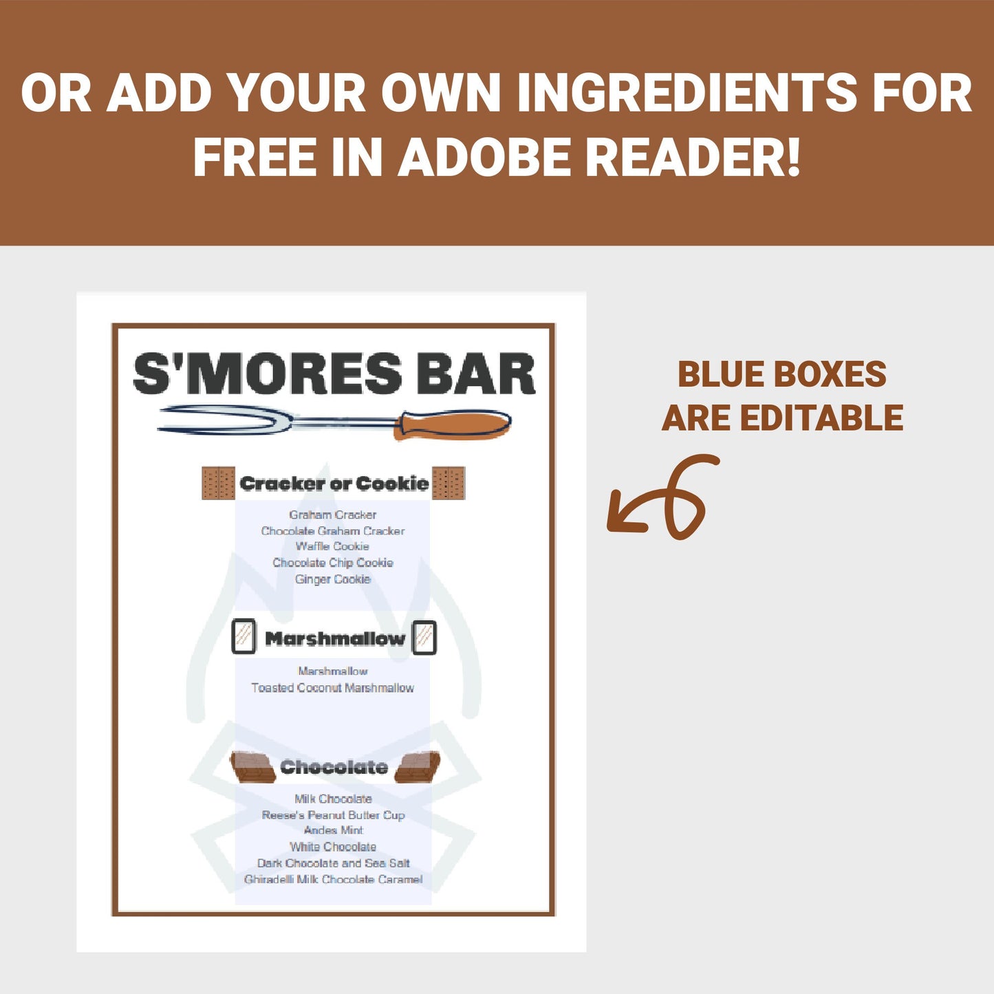 Smores Bar Sign, Smores Station, Smores Party, Editable Smores Sign