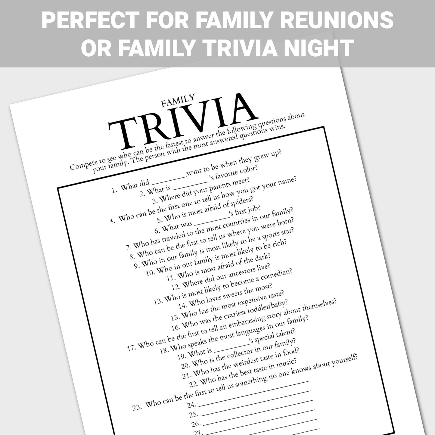 Family Reunion Trivia Game, Family Game Night, Editable Family Reunion Games, Fun Family Reunion Game, Family Reunion Icebreaker