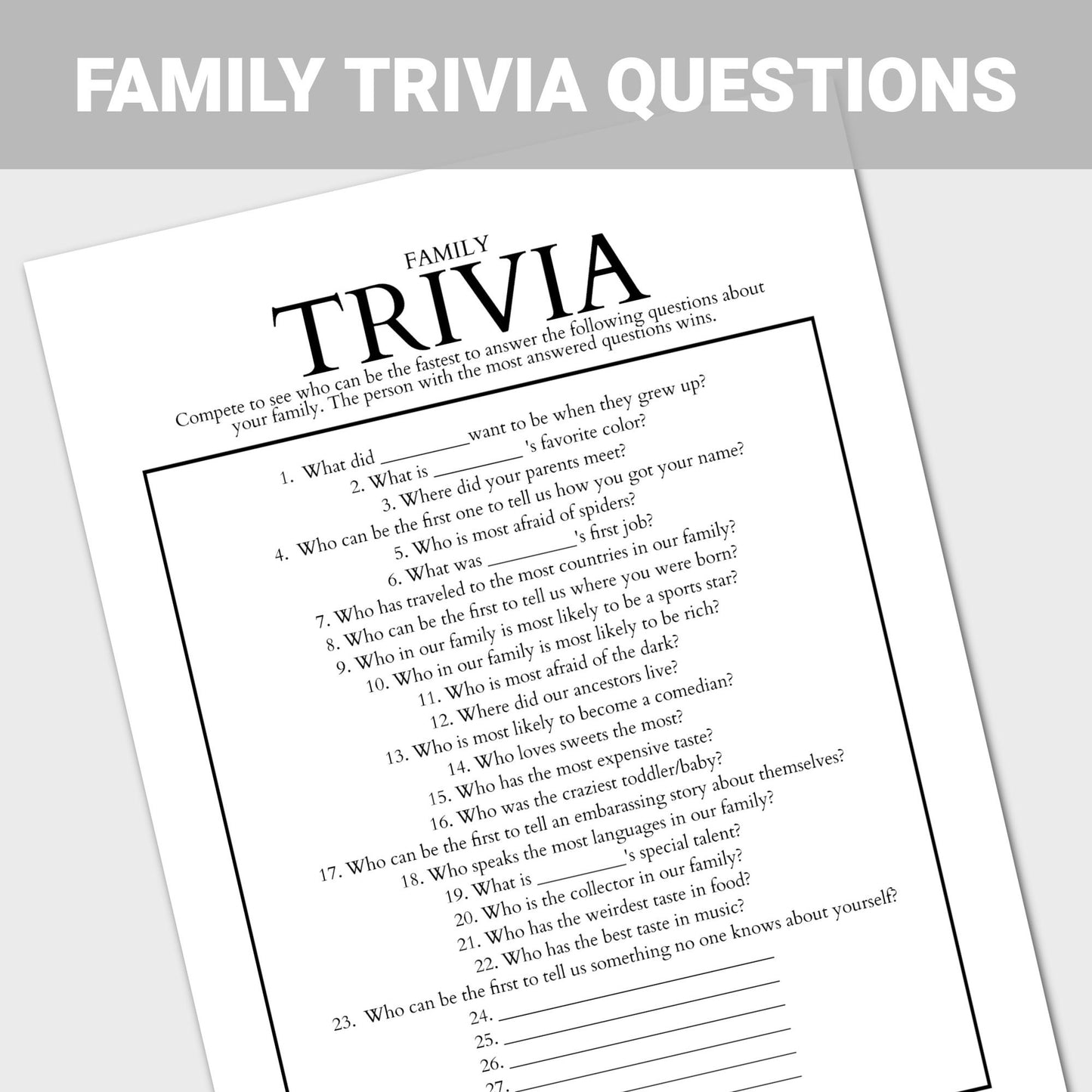 Family Reunion Trivia Game, Family Game Night, Editable Family Reunion Games, Fun Family Reunion Game, Family Reunion Icebreaker