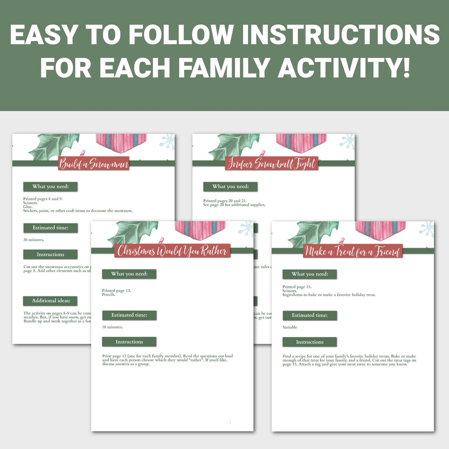 Christmas Advent Calendar of Family Activities, Printable Daily Christmas Activities, Advent Activity Cards, Family Advent Calendar, PDF