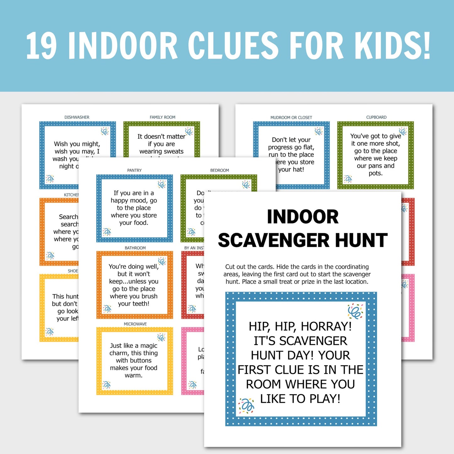 Kids Indoor Scavenger Hunt, Treasure Hunt for Kids, Treasure Hunt Template, Birthday Treasure Hunt, Clue Cards, Editable Scavenger Hunt Card