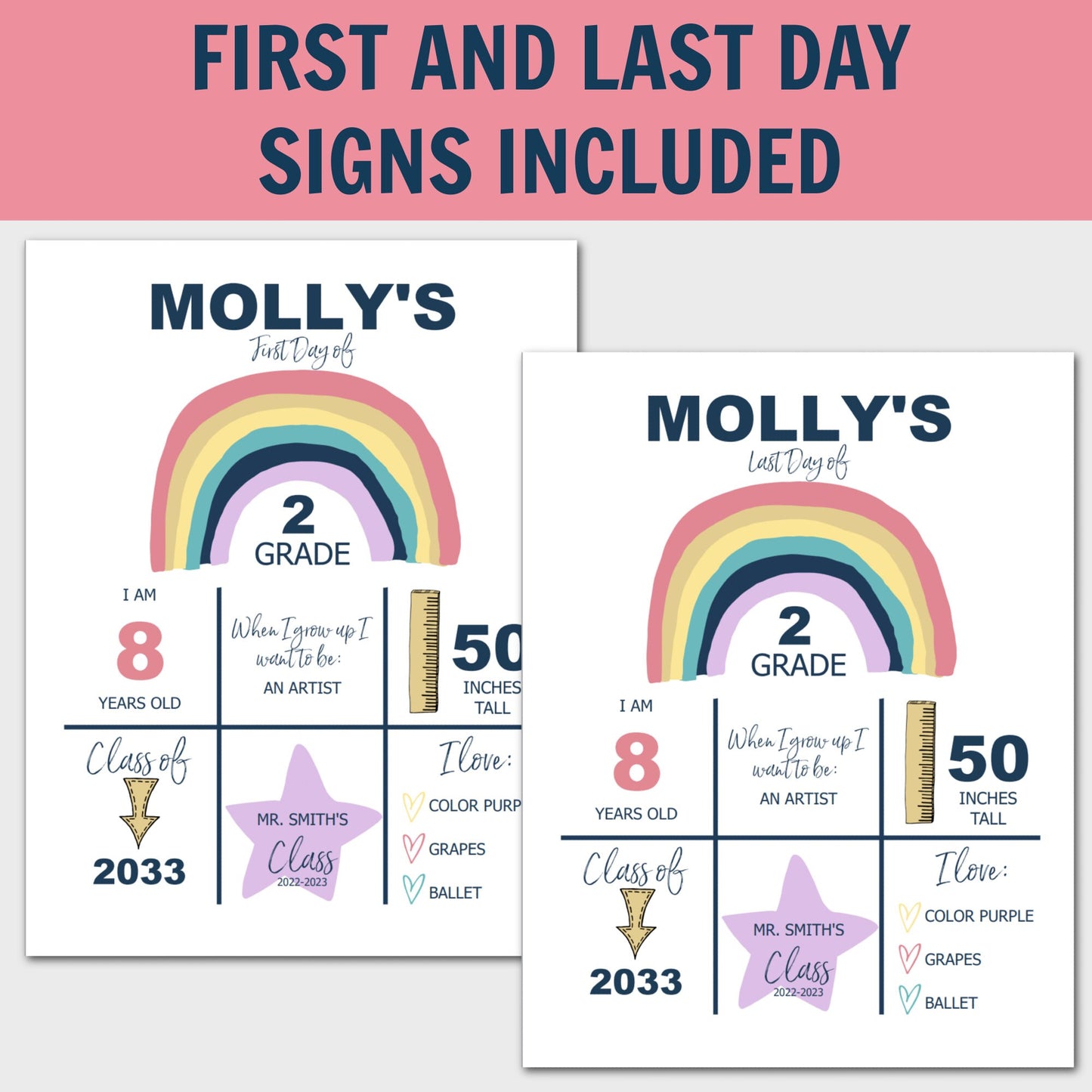 Back to School, Editable First Day of School Sign, Last Day of School Sign, Rainbow sign, School Stats Sign, Reusable School Sign