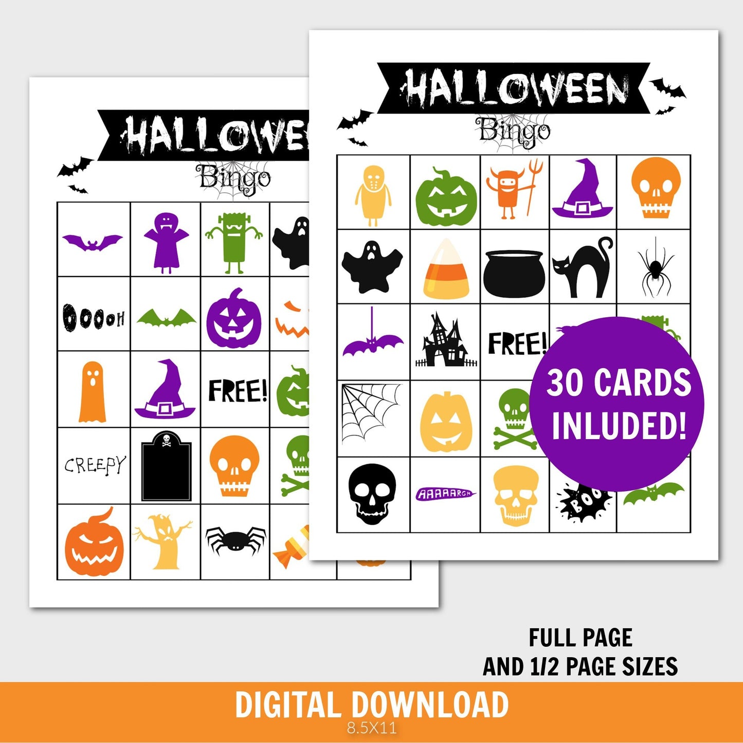 Halloween Bingo Cards, Printable PDF, 30 cards, Halloween Games, Class Party Games, Halloween Party Activities, Kids Activity Idea, Game