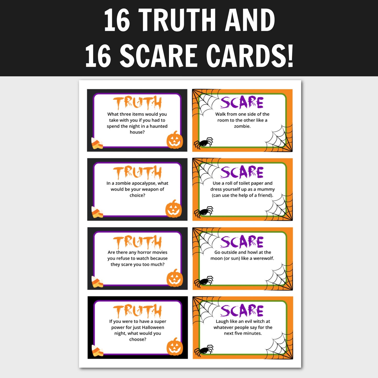 Halloween Truth or Scare, Kids Halloween Game, Halloween Game Printable, Halloween Party Game, Halloween Printable, Halloween Activity