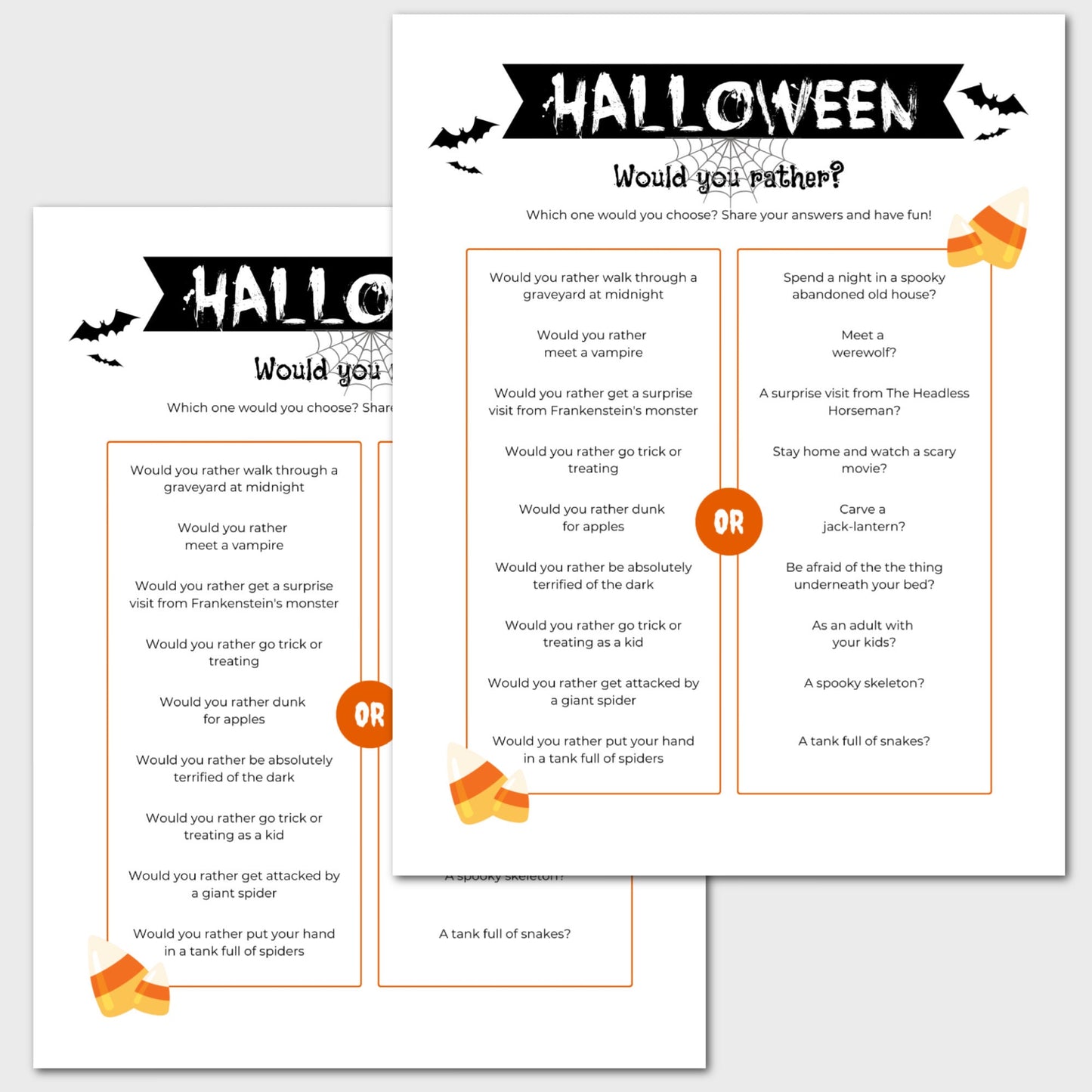 Halloween Would You Rather for Kids, Halloween Party Game, Halloween This or That, Halloween Activity for Kids, Printable Halloween Game