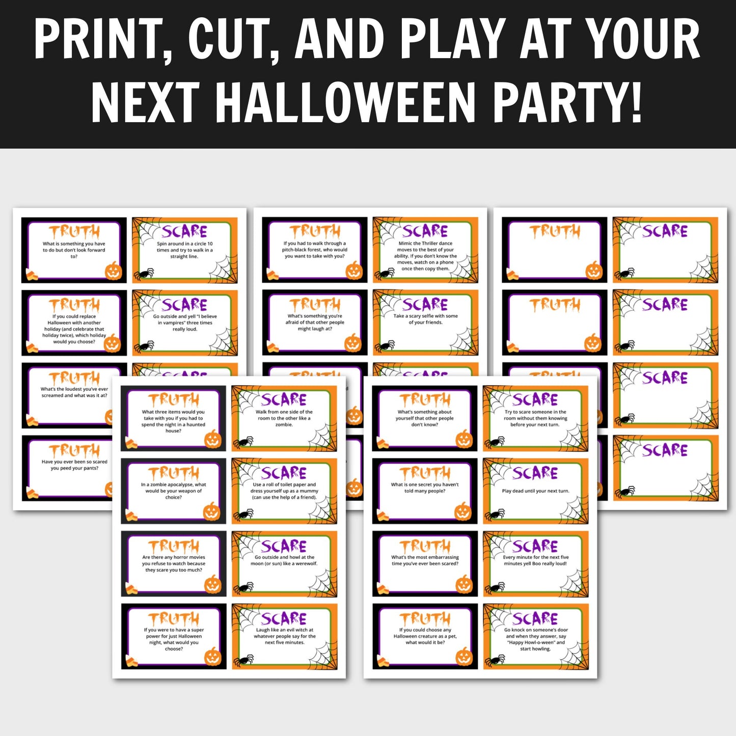 Halloween Truth or Scare, Kids Halloween Game, Halloween Game Printable, Halloween Party Game, Halloween Printable, Halloween Activity