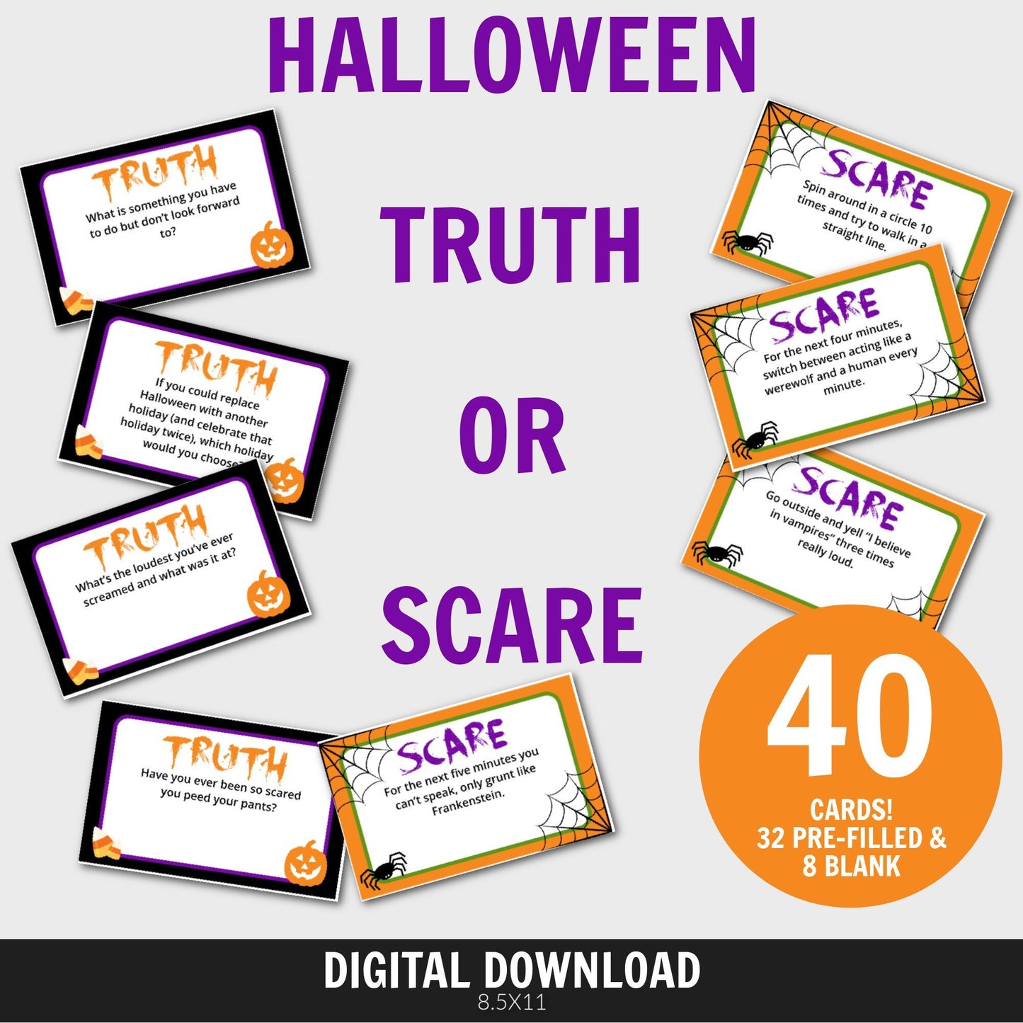 Halloween Truth or Scare, Kids Halloween Game, Halloween Game Printable, Halloween Party Game, Halloween Printable, Halloween Activity