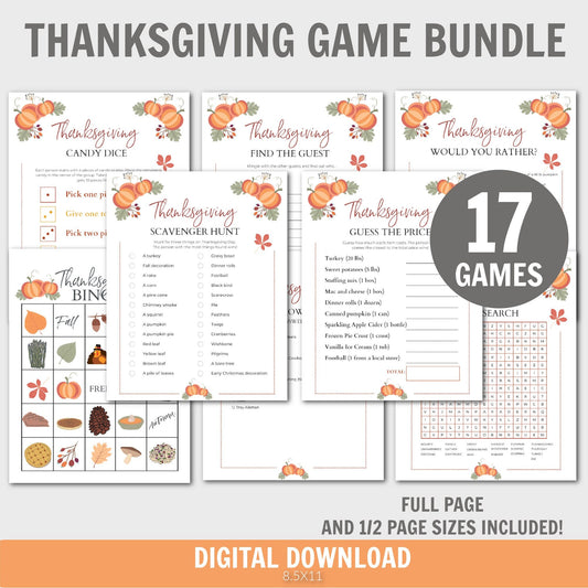 17 Thanksgiving Games Bundle, Thanksgiving Family Games, Friendsgiving Games, Trivia, BINGO, Thanksgiving Activities, Virtual Games