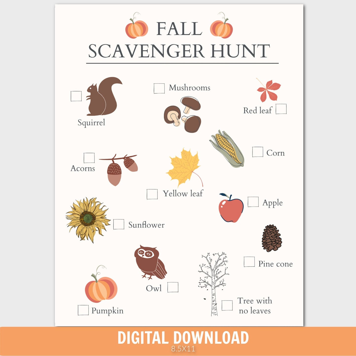 Kids Fall Scavenger Hunt, Autumn Kids Game, Printable Fall Scavenger Hunt