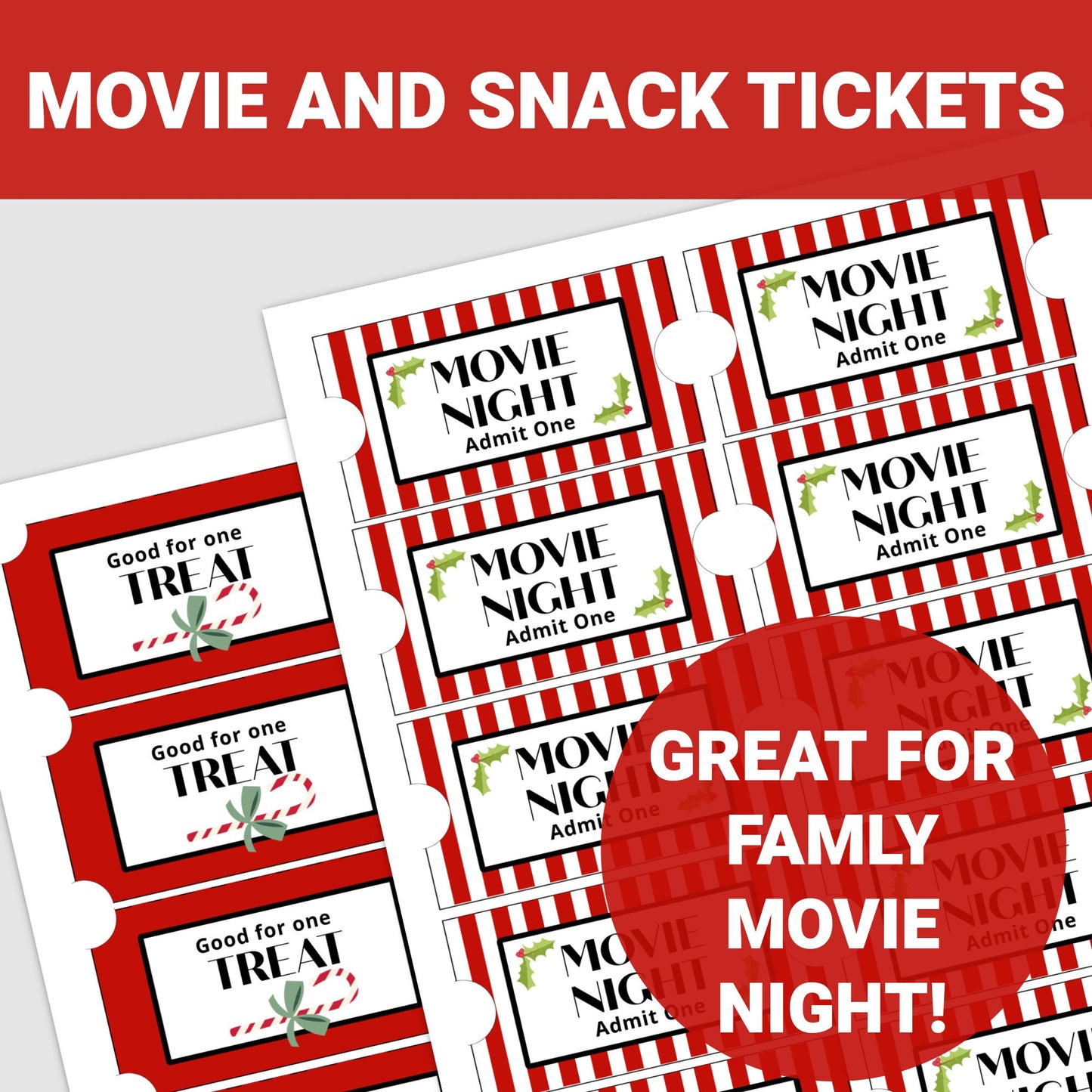 Printable Christmas Movie Night Admission Tickets, Christmas Movie Night Party, Family Movie Night, Movie Night Birthday, Movie Ticket