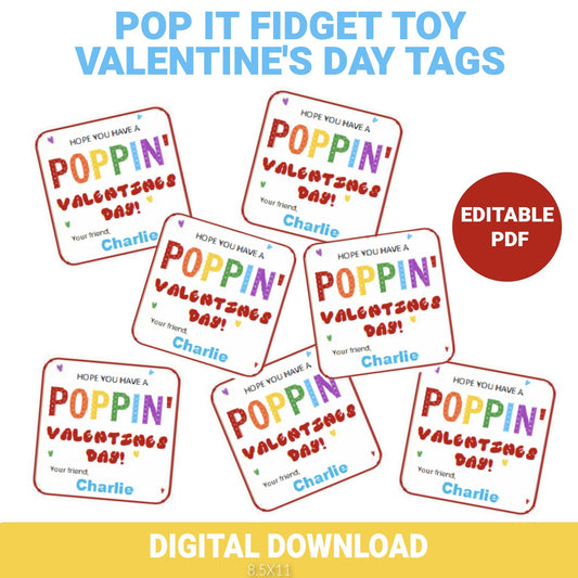 Editable Valentine's Day Pop It Gift Tags, Classroom Valentine's Tag, Tags for Pop It Keychain's, Digital Valentine's Gift Tags, PDF