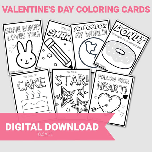 Valentine's Day Color Your Own Card, Printable Coloring Valentine's Cards, Crayon Cards