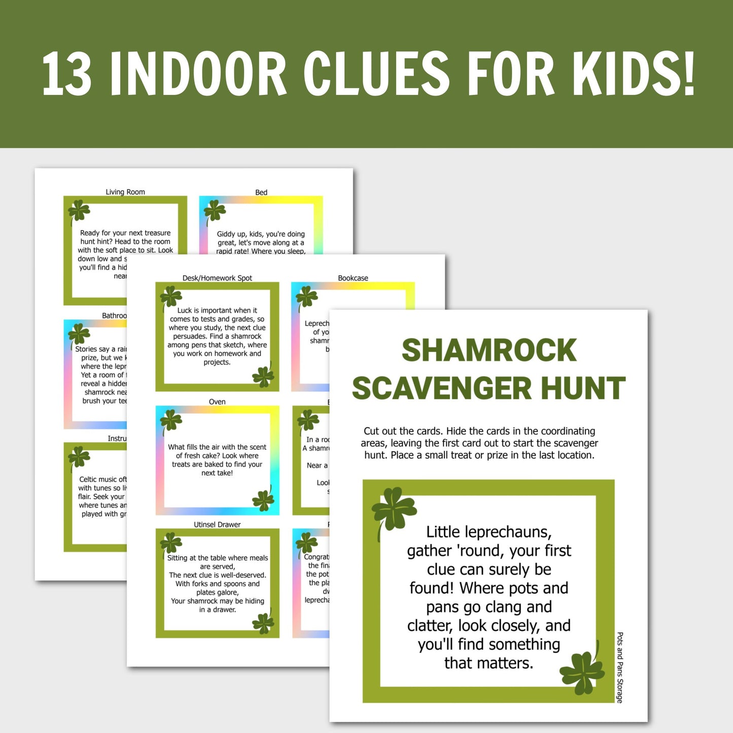 Leprechaun Treasure Hunt, Shamrock Scavenger Hunt, St. Patrick's Day Kids Game, St. Patrick's Day Indoor Activity for Kids