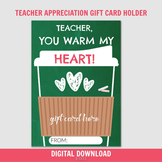 Coffee Teacher Gift Card Holder, Teacher Thank You Card, Teacher Appreciation, Thank You Card, Teacher Gift From Student, PDF